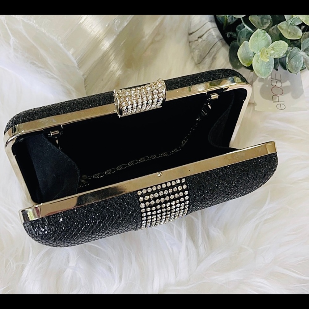 CRYSTAL ENCRUSTED EVENING BAG beaded EVENING BAG black w chain TIMELESS CLASSIC - Picture 5 of 10